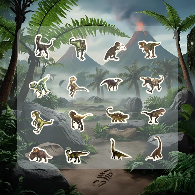 [Set of 100] Realistic Dinosaur Sticker Set, Tyrannosaurus, Triceratops, Ancient