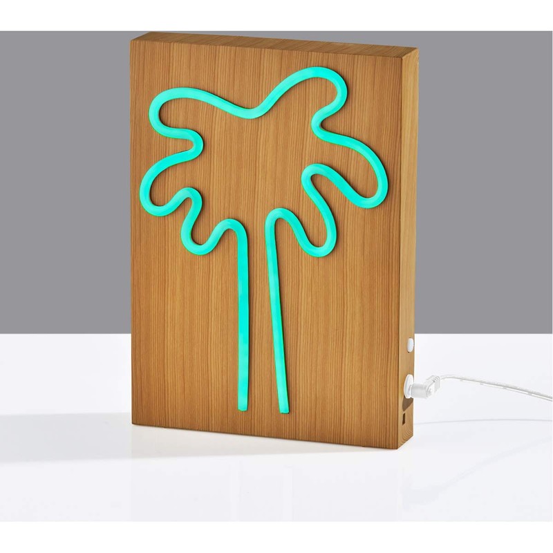 Adesso SL3720-12 Wood Framed Neon Palm Tree Table/Wall Lamp, Brown