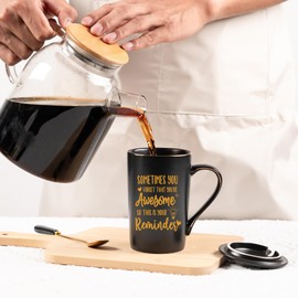 Thank You Gifts, Teacher Appreciation Gifts, Appreciation Gift for Coworkers, Teachers, Nurses, Inspirational Gift for Men Women Friends, 14 Oz Black with Exquisite Box Lid and Spoon