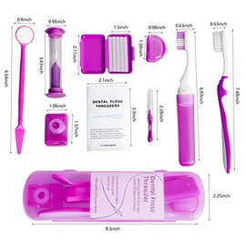 Kit de cuidado bucal portátil de ortodoncia – Paquete de 2 – Kit de viaje para pacientes, limpieza de cepillo de dientes interdental (morado y naranja)