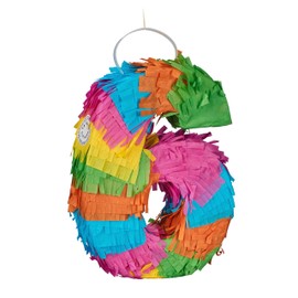 Relaxdays Mini Pinata Number 6, Rainbow Pinata Birthday, HBD: 20.5 x 15 x 4.5 cm, Children's Pinata for Filling, Colourful, Pack of 1