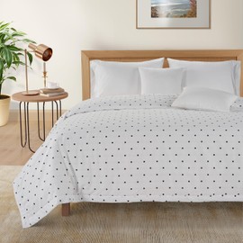 LANE LINEN Lightweight Microfiber Comforter Blanket for Bed – King Size Down Alternative – All-Season Reversible Soft Cozy Warm Anti-Static Premium Quilted Blanket,104”x90” – Polka Dot - Black