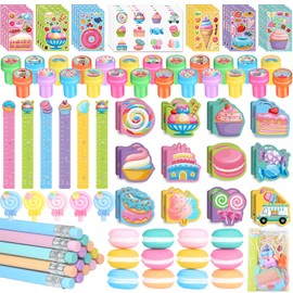 BenLouis 96Pcs Candyland Party Favors Ice Cream Donut Mini Notebook Stampers School Stationery Bulk for Kids Lollipop Sweet Treats Birthday Goodie Bags Pinata Filler Classroom Prizes Supplies