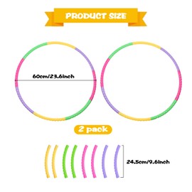 Topzora Pack of 2 hula hoops, 8 knots, removable hula hoop, fitness hula hoop, suitable for indoor and outdoor fitness, gymnastics, dance, yoga, 8 steel ball counterweights