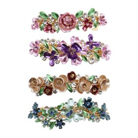 EMSea 4PCS French Barrettes Elegant Flower Design Metal Hair Clip Hair Decorations Clasps Headpiece Hair Pin Women Girls Bridal Bridesmaid