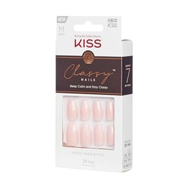 KISS Classy French Nail Manicure Kit with Gel Finish, Medium, Coffin Shaped, Includes Pink Nail Glue (Net Wt. 2 g / 0.07oz.), Mini Nail File, Manicure