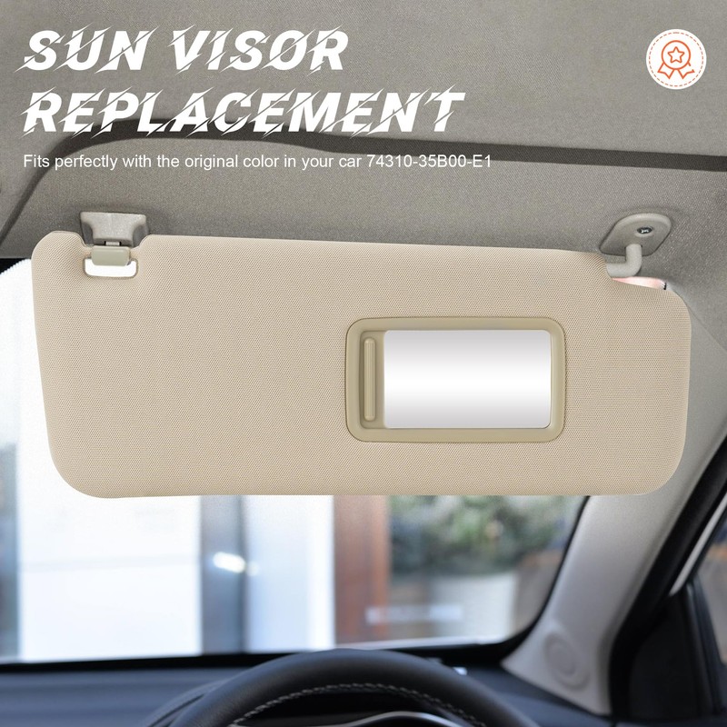 Beige Passenger Right Side Sun Visor Replacement Compatible with 2010-2023