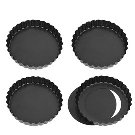 Xinzistar Pack of 4 Tartelette Moulds Mini Quiche Mould with Lifting Base, 12 cm Small Tart Mould, Non-Stick Coating Baking Moulds with Removable Base (Black)