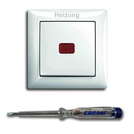 BUSCH JÄGER Heating Emergency Switch 2-Pin Heating Emergency Switch Lettering: Heating - Rocker Control Switch Lighting, Red Dome, Balance SI Alpine White Emergency Switch Including EBROM Phase Tester