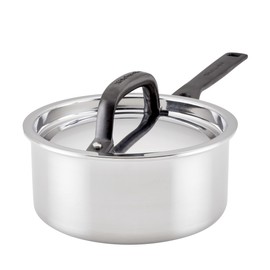 KitchenAid 5-Ply Clad Induction Sauce Pan with Lid, 1.5 Quart, Polished Stainless Steel