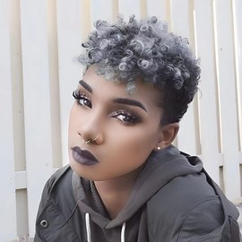 QITAQOTA Clearance Short Wigs for Black Women,Pixie Cut Wig,Short Curly Wig,Natural Synthetic Shot Gray Wigs