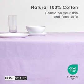 HOMESCAPES Purple Table Cloth, Plain Cotton Tablecloth, Rectangular, Handcrafted & Durable Dining Table Cover with Hem Stitch, Hypoallergenic, Washable, Light Purple Mauve - 137 x 178cm