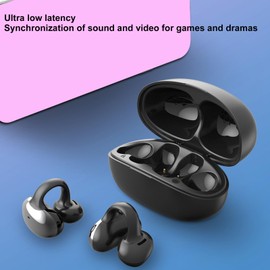 Open Ear Headphones, Wireless Ear Clip Headphones, Bone Conduction 5.3, Waterproof, Intelligent Bone Conduction Earphones with Noise Cancelling (BLACK)