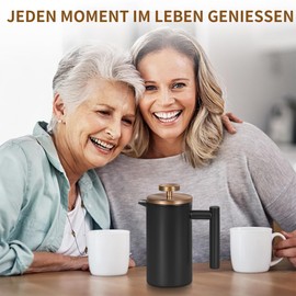 Wrobic Stainless Steel French Press Coffee Press 600 ml, Double-Walled Insulated French Press, for Coffee and Tea, with 3 Additional Sieves and a Coffee Spoon, Black