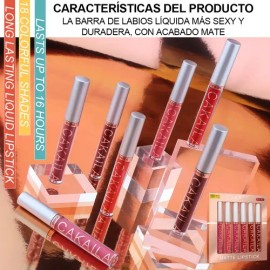 Gloss Labial Mate 6pcs Larga Duración Pigmentación Intensa                                                                                            