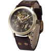 FANMIS Men's Steampunk Bronze Skeleton Self-Winding Automatic Mechanical Brown Leather