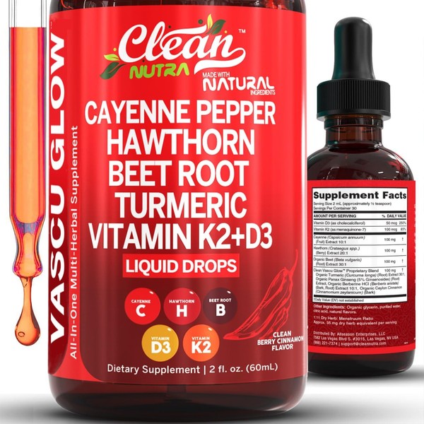 Clean Nutra Cayenne Pepper Drops Supplement Liquid + Hawthorn Berry,