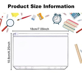 20Pcs Cash Envelopes, Cash Envelopes 6 Holes PVC Zipper Folders, Budget Binder Pockets, Plastic Notebooks Binder Zipper Folders, Zipper Folders Size Notebook Binder, for Cash, Money, Cards, Photos