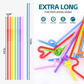 SONGNASS 200PCS Flexible Plastic Straws, Colorful Disposable Bendy Party Fancy Straws12.8inch Extra Long Straws Party Decorations
