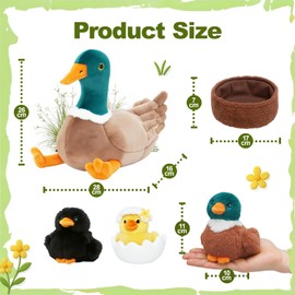 OUOZZZ Ente Kuscheltier Set, 5 Stück Weich Ente Plüschtier mit 3 Baby Enten Stofftiere im Bauch - Geburtstagsgeschenk für Kinder Mädchen Jungen