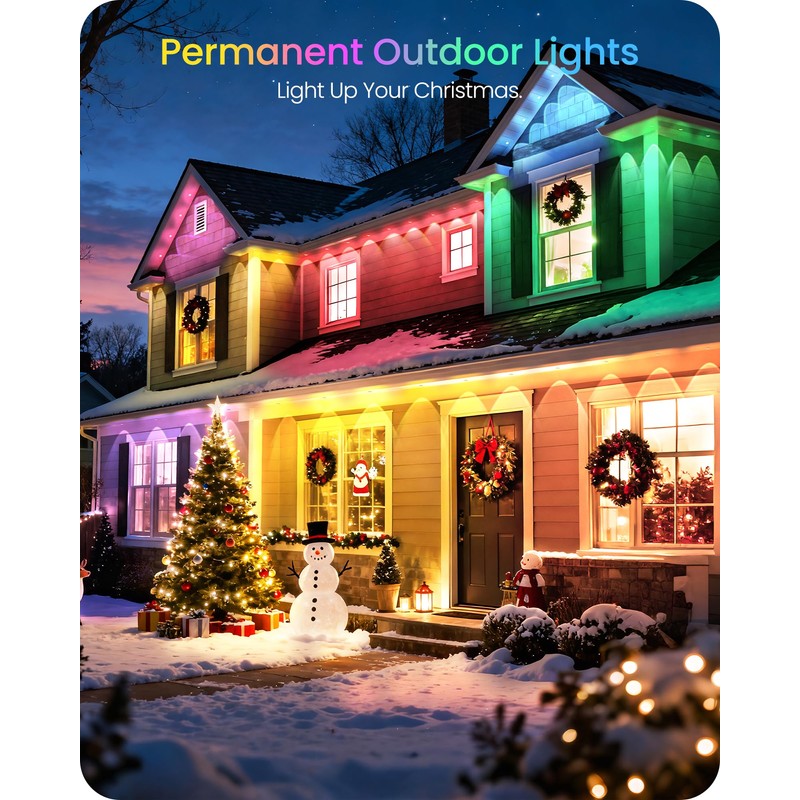 GOEBLESON Permanent Outdoor Lights, 100 FT RGB & White Eaves