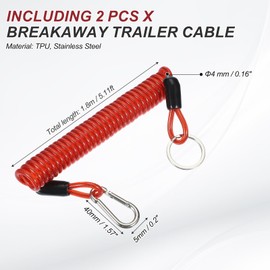 PATIKIL 5 ft Breakaway Trailer Cable,2 Pcs Trailer Brake Away Cable Safety Cable Straps Spring Towing Coiled Wire with Clip for RV Trailer Emergency Breakaway Switch, Red