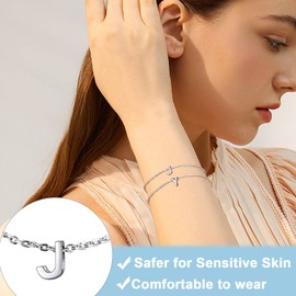 SILVERCUTE Tennis Chain Bangles for Womens J Initial Letter Charm Sterling Silver 925 Bracelets Girlfriend Jewellery