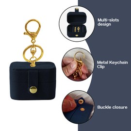 Small Wedding Ring Bearer Pillow Box for Dog Collar, Velvet Travel Mini Jewelry Holder Pouch Bridesmaid Gifts, Multi-Slots Earrings Storage Case for Women Girls, Pocket Size Necklaces Organizer(Navy)