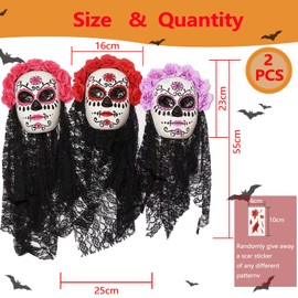 Mexican Day of the Dead Mask for Women Dia de los Muertos Headpiece Full Skeleton Skull Flower Mask, for Birthday Festival Holiday Carnival Bar Cosplay Mexican Party Supplies (Pink)