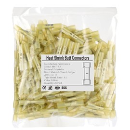 haisstronica 250PCS Yellow Heat Shrink Butt Connectors AWG12-10,haisstronica Marine Grade Heat Shrink Wire Connectors,Tinned Red Copper 1mm,Waterproof Insulated Crimp Butt Splice Electrical Connectors