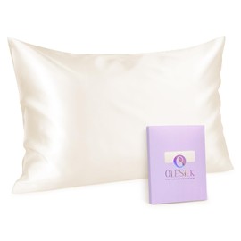 OLESILK 100% Mulberry Silk-Pillowcase for Hair and Skin, Queen Size Silk-Pillow-Cases with Hidden Zipper, Both Side Natural Pure Silk, Light Champagne, 1 Pack