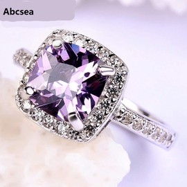Abcsea Classic Adjustable Silver Rings for Women, Sparkling Couple Rings for Lovers, Wedding Rings Set,Synthetic Crystal for 2 Pieces