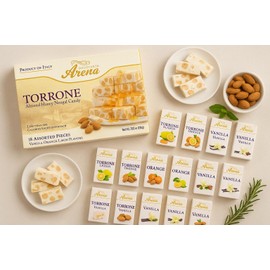 Dolciaria Arena Assorted Italian Torrone – 18 Almond Honey Nougat Pieces – Vanilla, Lemon & Orange Flavors – Less Than 60 Calories Each – Made in Italy – 7.62 oz Box