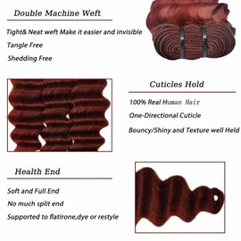 Reddish Brown Bundles 33 Brown Colored Loose Deep Wave Human Hair Bundles 16 Inch 10A Brazilian Loose Deep Bundles Human Hair for Black Women(33# 16Inch)