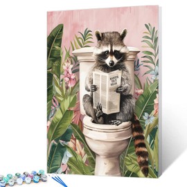 Tucocoo Cute Raccoon Paint by Numbers Kits 16x20 inch Canvas DIY Oil Painting for Adults with Brushes and Acrylic Pigment Funny Animals on Toilet Bathroom Picture for Home Decor Gifts (Without Frame)