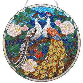 SKRYUIE Hanging Diamond Art Kits for Adults Peacock, DIY Window Pendant Diamond Painting Kit Sun Catcher, Special Shaped Crystal Acrylic Double Sided, Porch Outdoor Spring Ornament 7.64 x 7.64 Inch