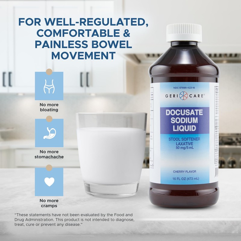 GeriCare Docusate Sodium Liquid 50 mg, Stool Softener Laxative, 16