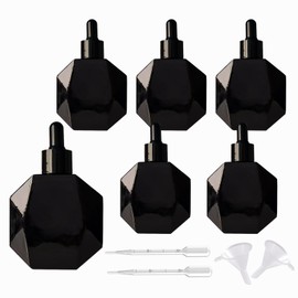 AGENIZ Black Glass Eye Dropper Bottle for Essential Oils 6 Pcs 50ml/1.7oz Diamond Glass Bottles with Dropper, for Perfume Serums Hair Oils and other liquids (-Black, 50ML/1.7OZ)