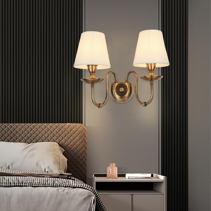 Aiwen 2-Light Bedroom Wall Lamps Polished Solid Brass Finish Wall