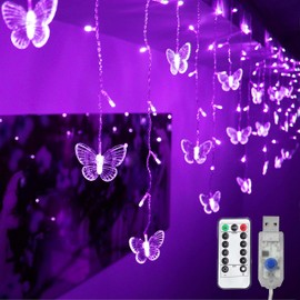 Decorman Butterfly Curtain Lights, 4.9ft 48 LED USB Window Fairy Lights 10 Butterflies 8 Modes Firefly Twinkle Timer String Lights with Remote for Room Bedroom Wall Ceiling Party Wedding Christmas
