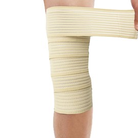 Extra Long Elastic Knee Wrap Compression Bandage Brace Support for Legs, Plantar Fasciitis, Stabilising Ligaments, Joint Pain, Squat, Basketball, Running, Tennis, Soccer, Football, Volleyball (Beige)