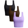 OQQ Women's 3 Piece Tank Tops Ribbed Seamless Workout Exercise Shirts Yoga Crop Tops Black Coffee Lavender