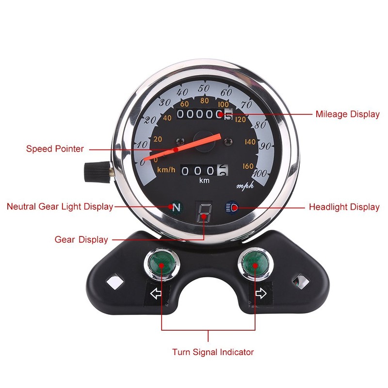 Qiilu Universal Motorcycle Dual Odometer Speedometer Meter Gear Digital Display