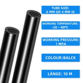 ERGAOBOY Black 10M Polyurethane PU Air Hose Pipe Kit, 6mm OD x 4mm ID Without Fittings