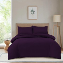 Hadi London Microfibre Duvet Cover Set Single Double King Soft Breathable Brushed Bedding Set Quilt Cover with 2 Matching Pillowcase (Purple, Super King)