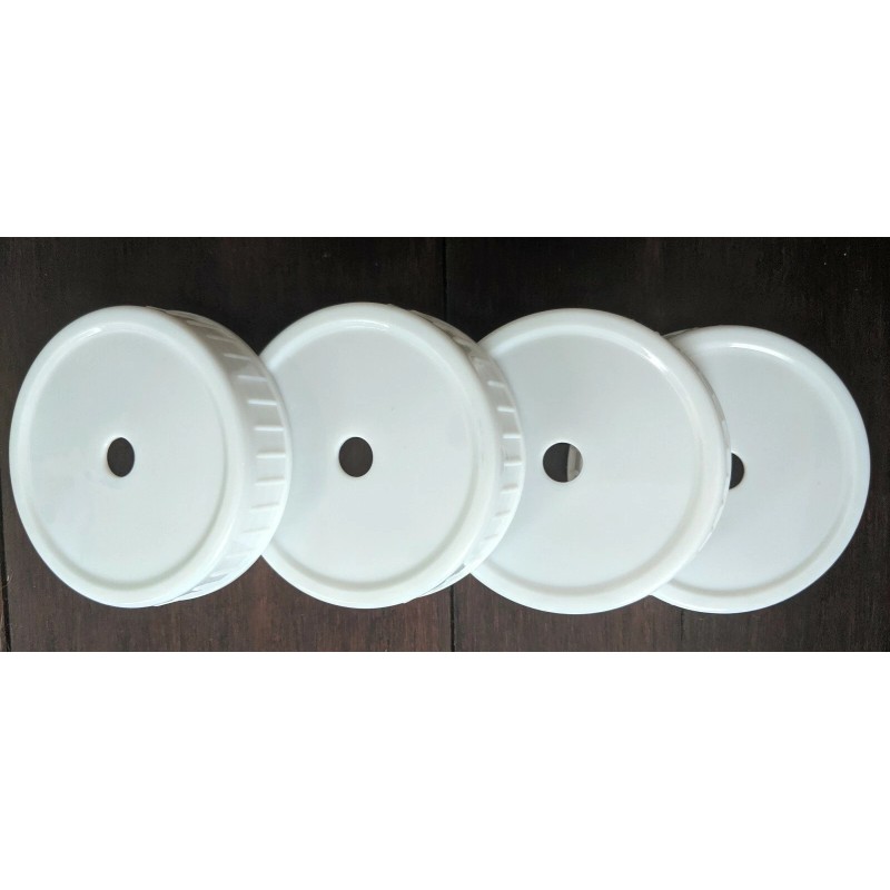 White Ribbed Mason Jar Lids w/ Straw Hole Set of