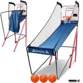 BAGAIL Basketball Arcade Game, Electronic Basketball Shooting Game, Arcade Sounds, Foldable Frame, 3 Balls, Inflation Pump, Ideal Indoor Sport Games - Single Shot