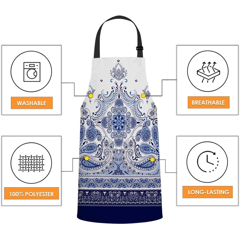 Xuwenz Paisley Pattern Apron Adjustable Neck Bib Apron for Men