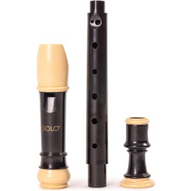 Quality Beginner Descant Recorder for Children - Traditional Soprano Three Piece Black & Cream Recorder (Baroque Fingering) including Clear Carry Case and Cleaning Rod DR205