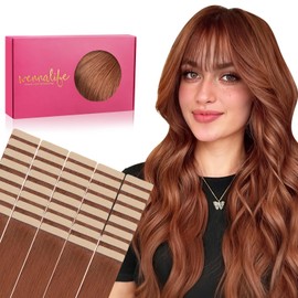 WENNALIFE Tape in Hair Extensions Human Hair, 40pcs 100g 20 inch Dark Auburn Copper Hair Extensions Real Human Hair Straight Tape in Extensions Invisible Human Hair Extensions Reusable Real Hair Exten